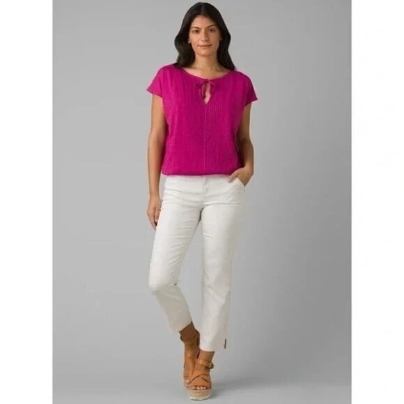 Prana Women's Ocupas Popover Blouse Top Pin-Tuck Keyhole Orchid Bloom - Picture 9 of 9